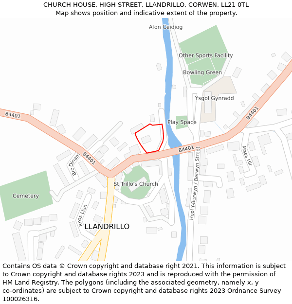 CHURCH HOUSE, HIGH STREET, LLANDRILLO, CORWEN, LL21 0TL: Location map and indicative extent of plot