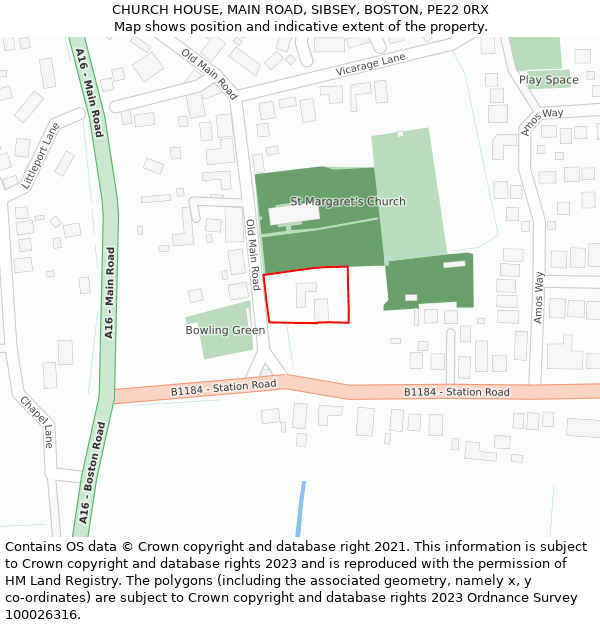 CHURCH HOUSE, MAIN ROAD, SIBSEY, BOSTON, PE22 0RX: Location map and indicative extent of plot