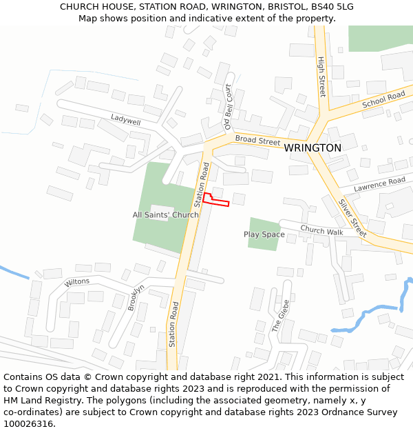 CHURCH HOUSE, STATION ROAD, WRINGTON, BRISTOL, BS40 5LG: Location map and indicative extent of plot