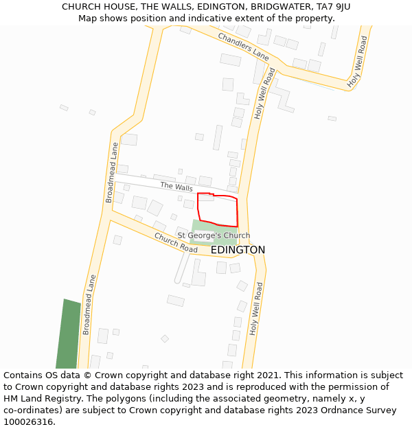 CHURCH HOUSE, THE WALLS, EDINGTON, BRIDGWATER, TA7 9JU: Location map and indicative extent of plot