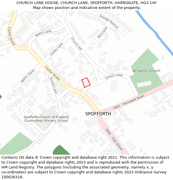 CHURCH LANE HOUSE, CHURCH LANE, SPOFFORTH, HARROGATE, HG3 1AF: Location map and indicative extent of plot