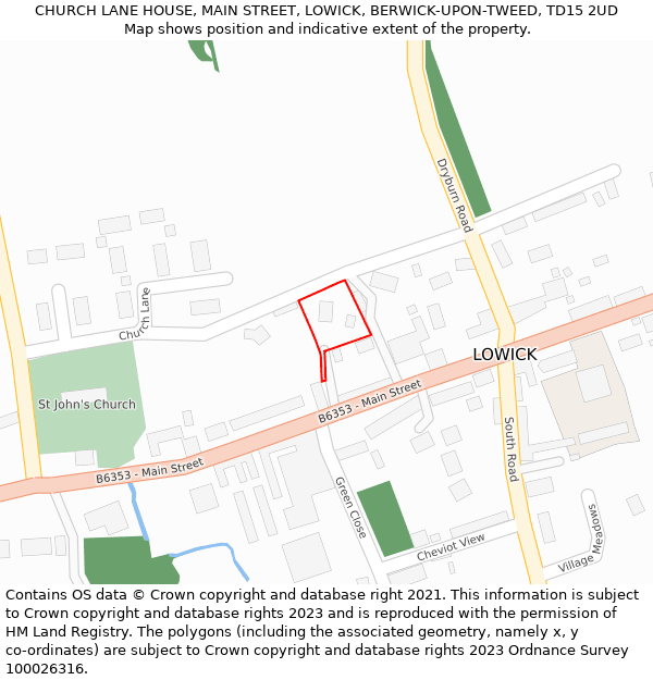 CHURCH LANE HOUSE, MAIN STREET, LOWICK, BERWICK-UPON-TWEED, TD15 2UD: Location map and indicative extent of plot