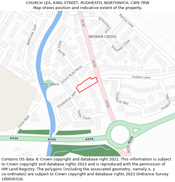 CHURCH LEA, KING STREET, RUDHEATH, NORTHWICH, CW9 7RW: Location map and indicative extent of plot