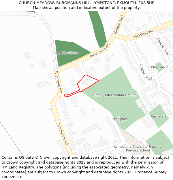 CHURCH MEADOW, BURGMANNS HILL, LYMPSTONE, EXMOUTH, EX8 5HP: Location map and indicative extent of plot