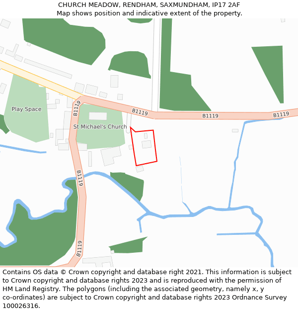 CHURCH MEADOW, RENDHAM, SAXMUNDHAM, IP17 2AF: Location map and indicative extent of plot