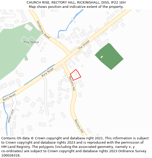 CHURCH RISE, RECTORY HILL, RICKINGHALL, DISS, IP22 1EH: Location map and indicative extent of plot