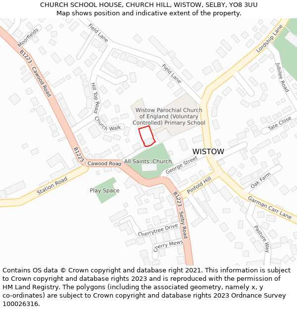 CHURCH SCHOOL HOUSE, CHURCH HILL, WISTOW, SELBY, YO8 3UU: Location map and indicative extent of plot