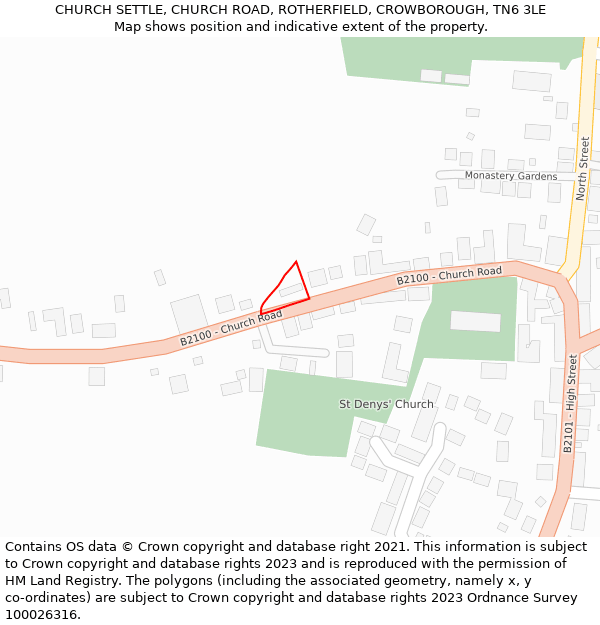 CHURCH SETTLE, CHURCH ROAD, ROTHERFIELD, CROWBOROUGH, TN6 3LE: Location map and indicative extent of plot