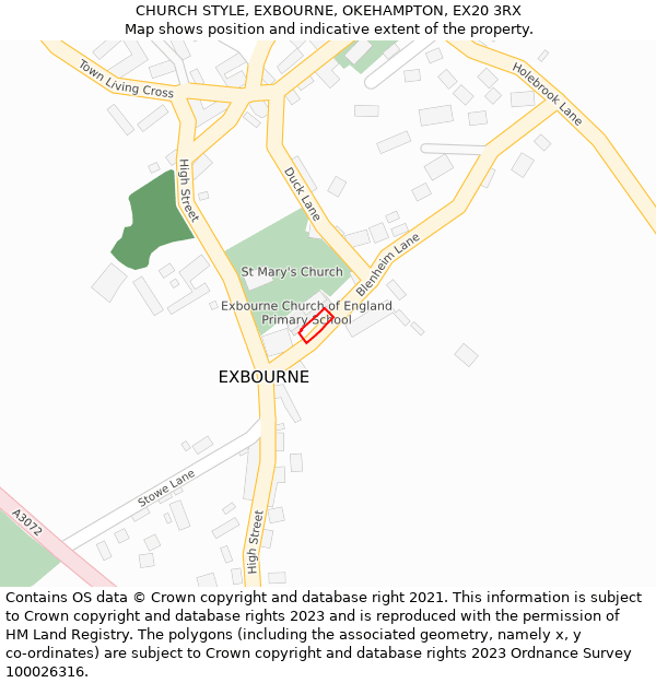CHURCH STYLE, EXBOURNE, OKEHAMPTON, EX20 3RX: Location map and indicative extent of plot