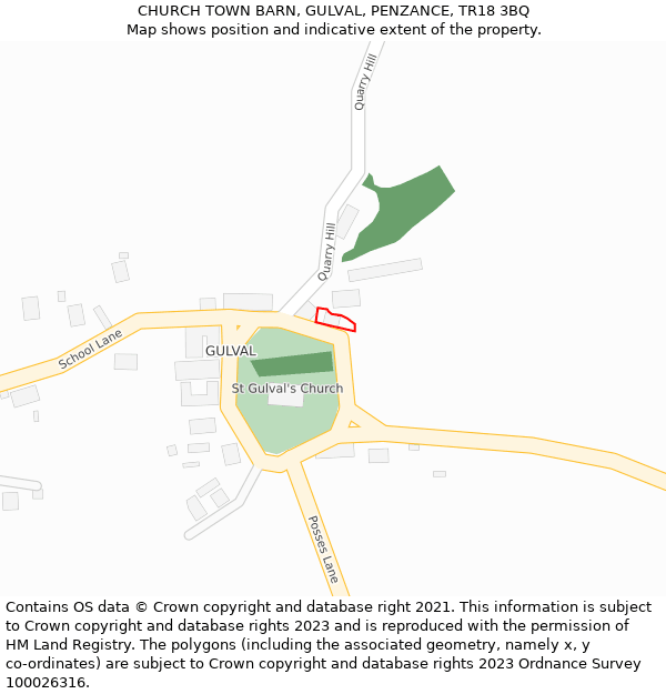 CHURCH TOWN BARN, GULVAL, PENZANCE, TR18 3BQ: Location map and indicative extent of plot