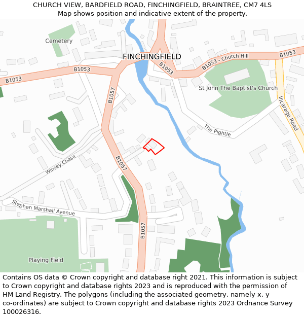 CHURCH VIEW, BARDFIELD ROAD, FINCHINGFIELD, BRAINTREE, CM7 4LS: Location map and indicative extent of plot