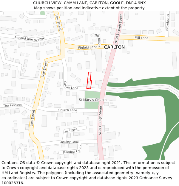 CHURCH VIEW, CAMM LANE, CARLTON, GOOLE, DN14 9NX: Location map and indicative extent of plot