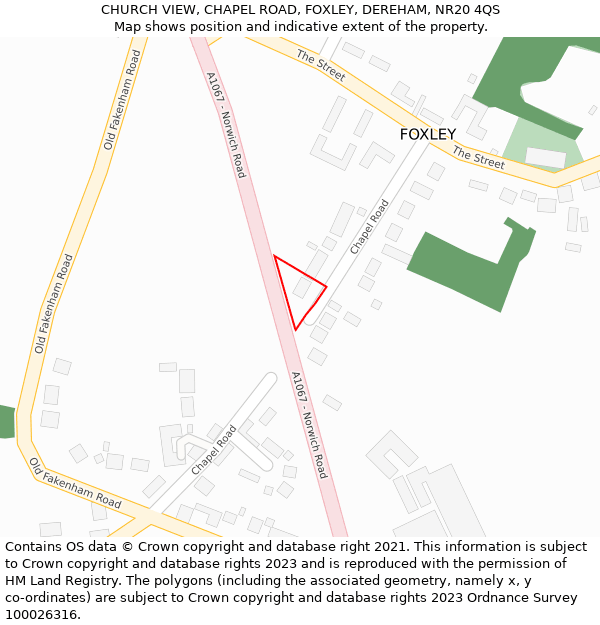 CHURCH VIEW, CHAPEL ROAD, FOXLEY, DEREHAM, NR20 4QS: Location map and indicative extent of plot