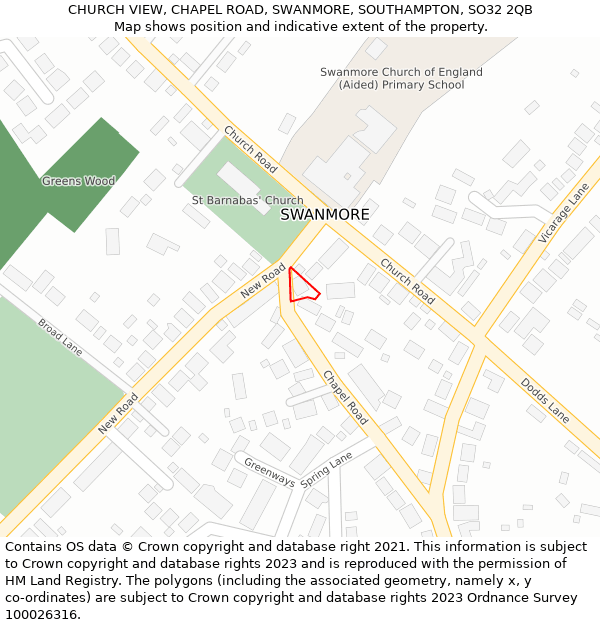 CHURCH VIEW, CHAPEL ROAD, SWANMORE, SOUTHAMPTON, SO32 2QB: Location map and indicative extent of plot