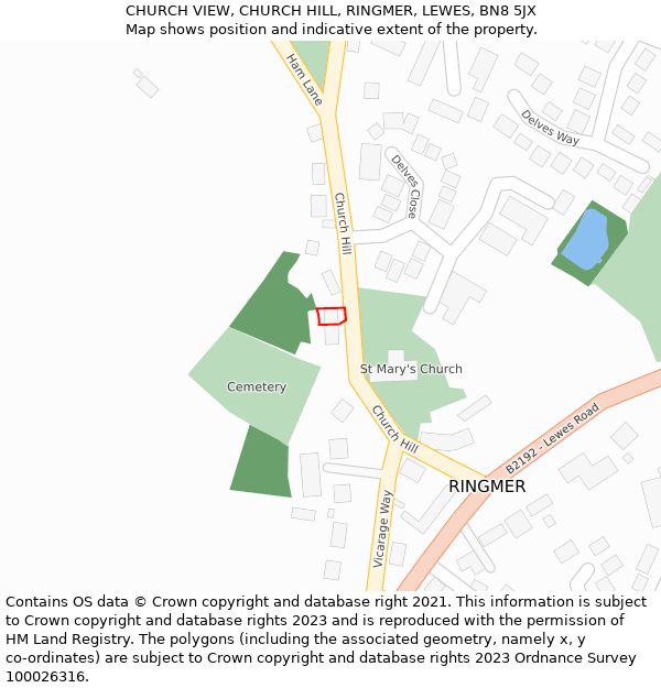 CHURCH VIEW, CHURCH HILL, RINGMER, LEWES, BN8 5JX: Location map and indicative extent of plot