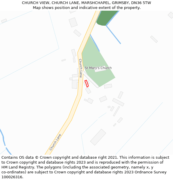 CHURCH VIEW, CHURCH LANE, MARSHCHAPEL, GRIMSBY, DN36 5TW: Location map and indicative extent of plot