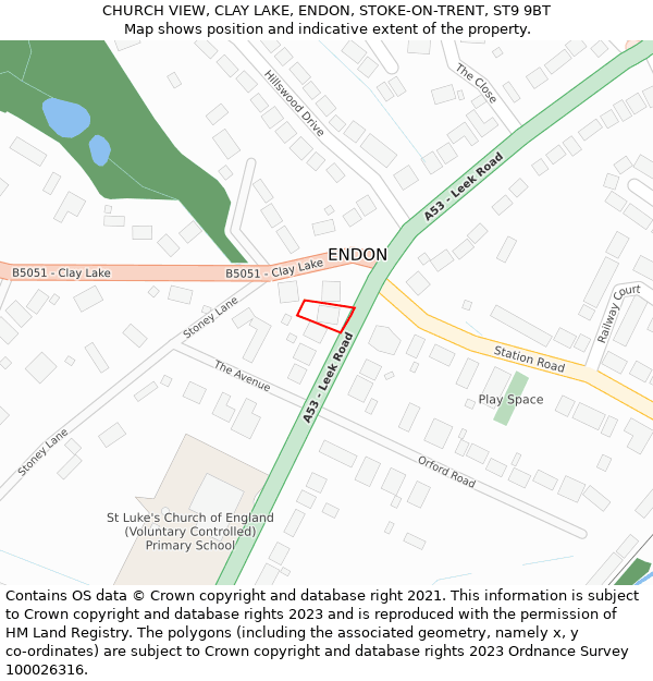 CHURCH VIEW, CLAY LAKE, ENDON, STOKE-ON-TRENT, ST9 9BT: Location map and indicative extent of plot