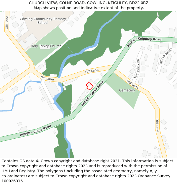 CHURCH VIEW, COLNE ROAD, COWLING, KEIGHLEY, BD22 0BZ: Location map and indicative extent of plot