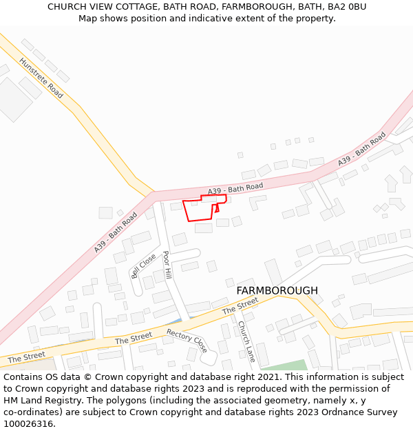 CHURCH VIEW COTTAGE, BATH ROAD, FARMBOROUGH, BATH, BA2 0BU: Location map and indicative extent of plot
