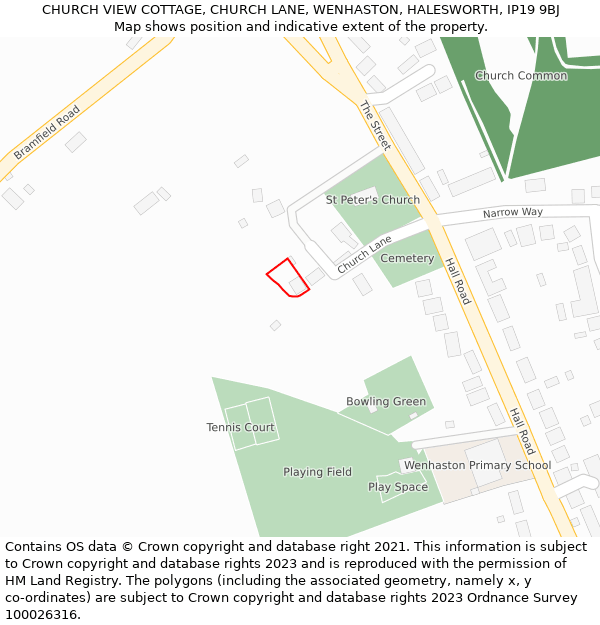 CHURCH VIEW COTTAGE, CHURCH LANE, WENHASTON, HALESWORTH, IP19 9BJ: Location map and indicative extent of plot