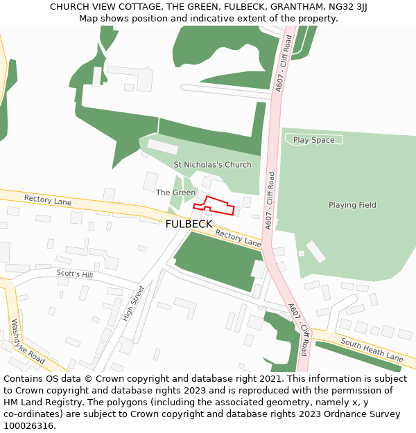 CHURCH VIEW COTTAGE, THE GREEN, FULBECK, GRANTHAM, NG32 3JJ: Location map and indicative extent of plot