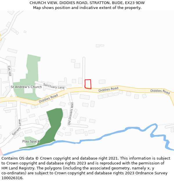 CHURCH VIEW, DIDDIES ROAD, STRATTON, BUDE, EX23 9DW: Location map and indicative extent of plot