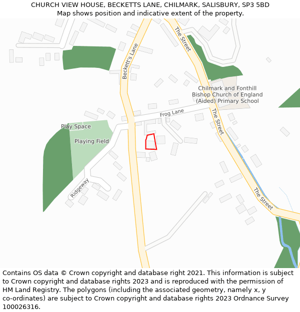 CHURCH VIEW HOUSE, BECKETTS LANE, CHILMARK, SALISBURY, SP3 5BD: Location map and indicative extent of plot