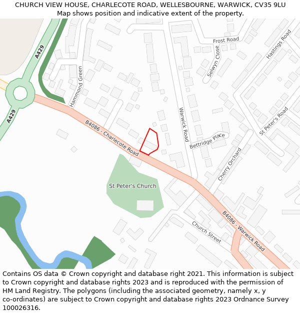 CHURCH VIEW HOUSE, CHARLECOTE ROAD, WELLESBOURNE, WARWICK, CV35 9LU: Location map and indicative extent of plot