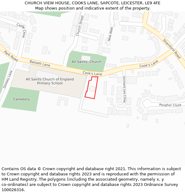 CHURCH VIEW HOUSE, COOKS LANE, SAPCOTE, LEICESTER, LE9 4FE: Location map and indicative extent of plot
