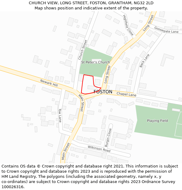 CHURCH VIEW, LONG STREET, FOSTON, GRANTHAM, NG32 2LD: Location map and indicative extent of plot