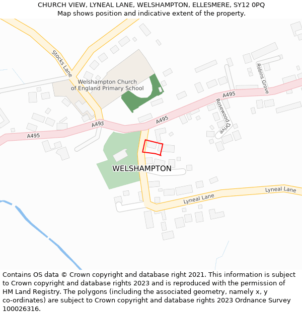 CHURCH VIEW, LYNEAL LANE, WELSHAMPTON, ELLESMERE, SY12 0PQ: Location map and indicative extent of plot