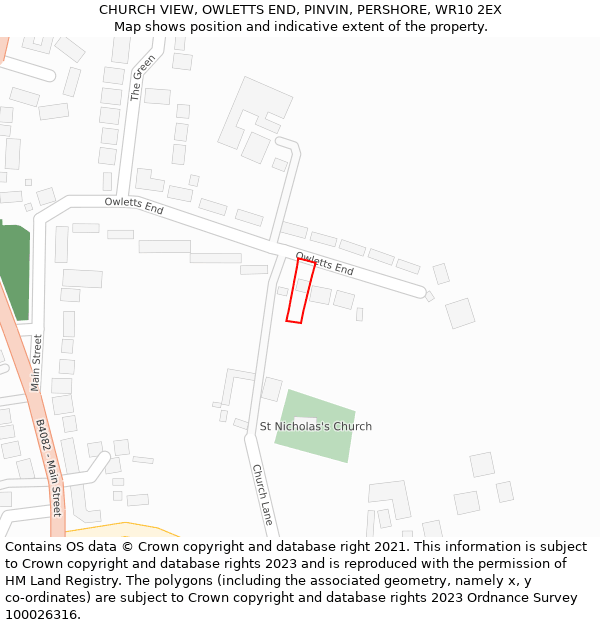 CHURCH VIEW, OWLETTS END, PINVIN, PERSHORE, WR10 2EX: Location map and indicative extent of plot