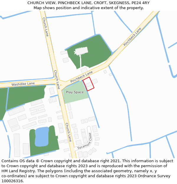 CHURCH VIEW, PINCHBECK LANE, CROFT, SKEGNESS, PE24 4RY: Location map and indicative extent of plot