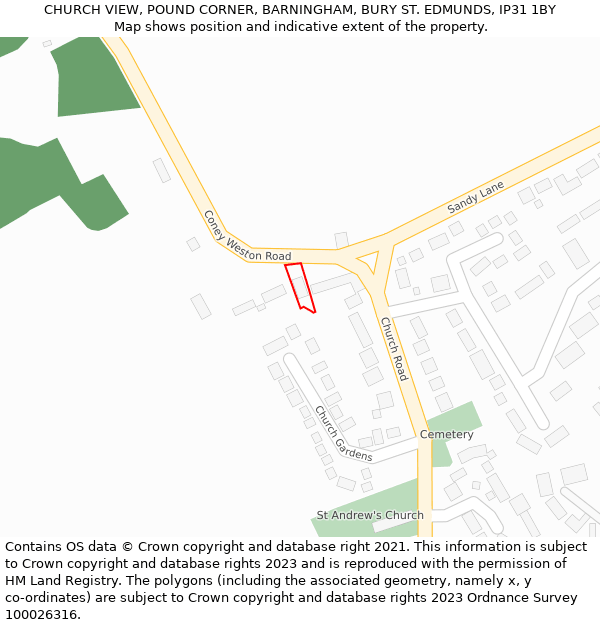 CHURCH VIEW, POUND CORNER, BARNINGHAM, BURY ST. EDMUNDS, IP31 1BY: Location map and indicative extent of plot