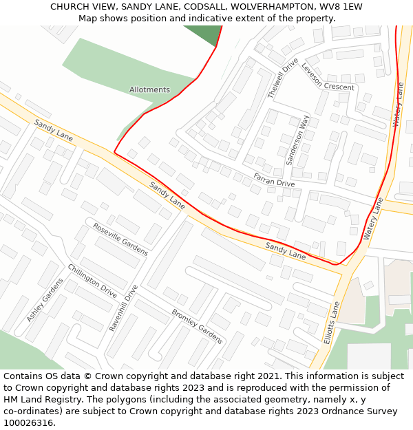 CHURCH VIEW, SANDY LANE, CODSALL, WOLVERHAMPTON, WV8 1EW: Location map and indicative extent of plot