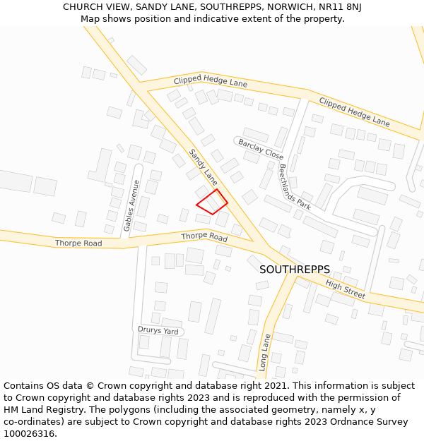 CHURCH VIEW, SANDY LANE, SOUTHREPPS, NORWICH, NR11 8NJ: Location map and indicative extent of plot