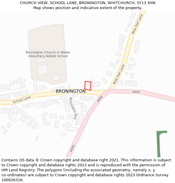 CHURCH VIEW, SCHOOL LANE, BRONINGTON, WHITCHURCH, SY13 3HN: Location map and indicative extent of plot