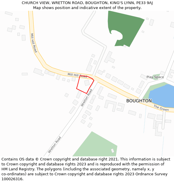 CHURCH VIEW, WRETTON ROAD, BOUGHTON, KING'S LYNN, PE33 9AJ: Location map and indicative extent of plot