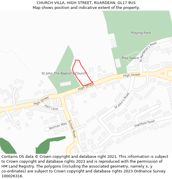 CHURCH VILLA, HIGH STREET, RUARDEAN, GL17 9US: Location map and indicative extent of plot
