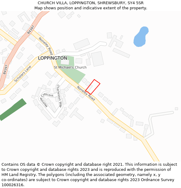 CHURCH VILLA, LOPPINGTON, SHREWSBURY, SY4 5SR: Location map and indicative extent of plot