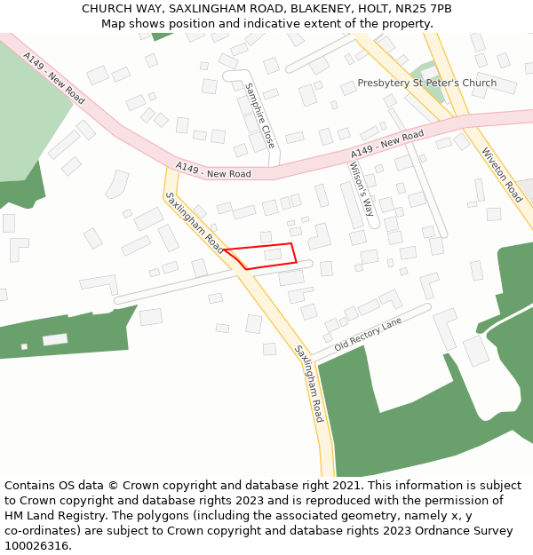 CHURCH WAY, SAXLINGHAM ROAD, BLAKENEY, HOLT, NR25 7PB: Location map and indicative extent of plot