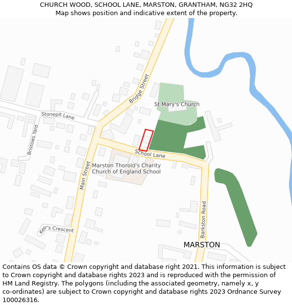 CHURCH WOOD, SCHOOL LANE, MARSTON, GRANTHAM, NG32 2HQ: Location map and indicative extent of plot