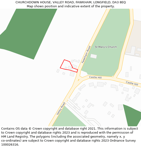 CHURCHDOWN HOUSE, VALLEY ROAD, FAWKHAM, LONGFIELD, DA3 8EQ: Location map and indicative extent of plot