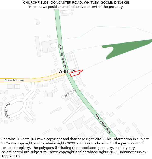 CHURCHFIELDS, DONCASTER ROAD, WHITLEY, GOOLE, DN14 0JB: Location map and indicative extent of plot