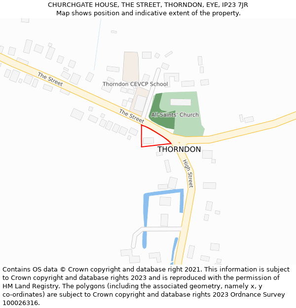 CHURCHGATE HOUSE, THE STREET, THORNDON, EYE, IP23 7JR: Location map and indicative extent of plot