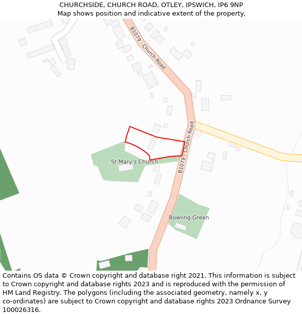 CHURCHSIDE, CHURCH ROAD, OTLEY, IPSWICH, IP6 9NP: Location map and indicative extent of plot