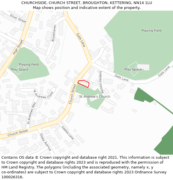 CHURCHSIDE, CHURCH STREET, BROUGHTON, KETTERING, NN14 1LU: Location map and indicative extent of plot