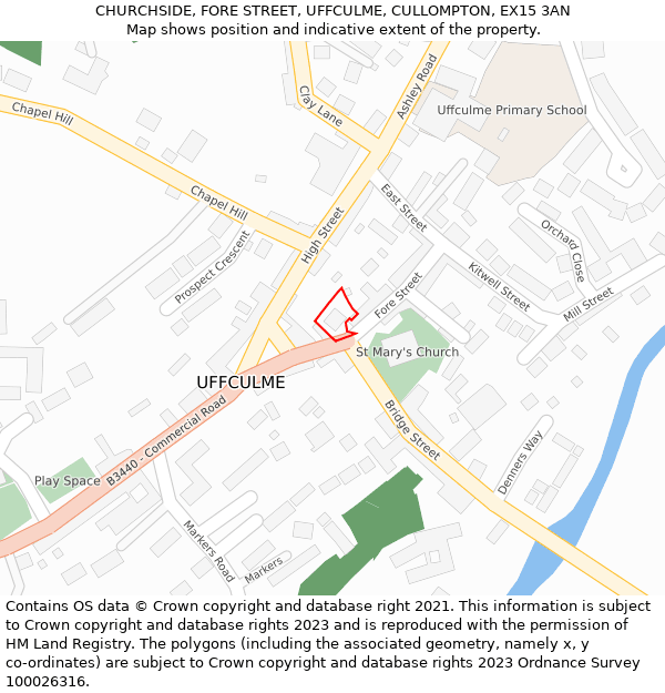 CHURCHSIDE, FORE STREET, UFFCULME, CULLOMPTON, EX15 3AN: Location map and indicative extent of plot