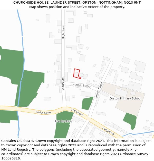 CHURCHSIDE HOUSE, LAUNDER STREET, ORSTON, NOTTINGHAM, NG13 9NT: Location map and indicative extent of plot