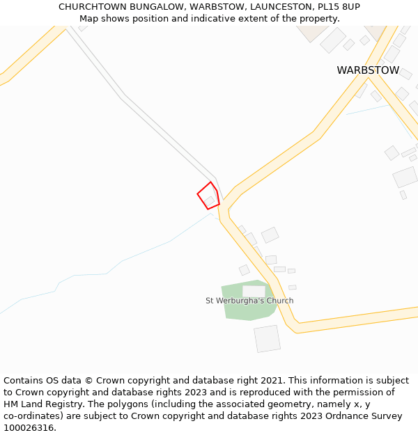 CHURCHTOWN BUNGALOW, WARBSTOW, LAUNCESTON, PL15 8UP: Location map and indicative extent of plot